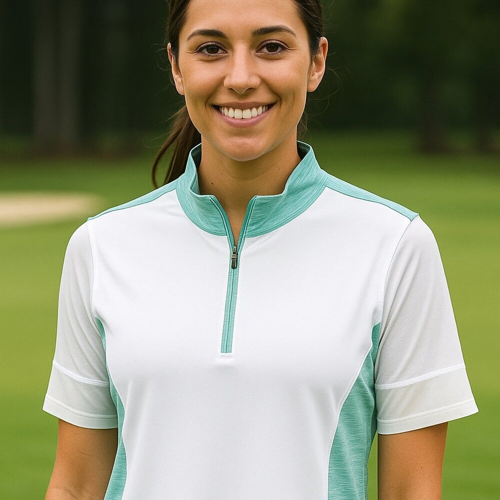 Chase 54 women's golf shirt aqua and white medium